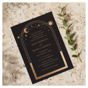 Celestial Black Gold Sun Moon Astronomy Wedding Invitation
