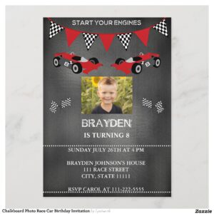 Chalkboard Photo Race Car Birthday Invitation