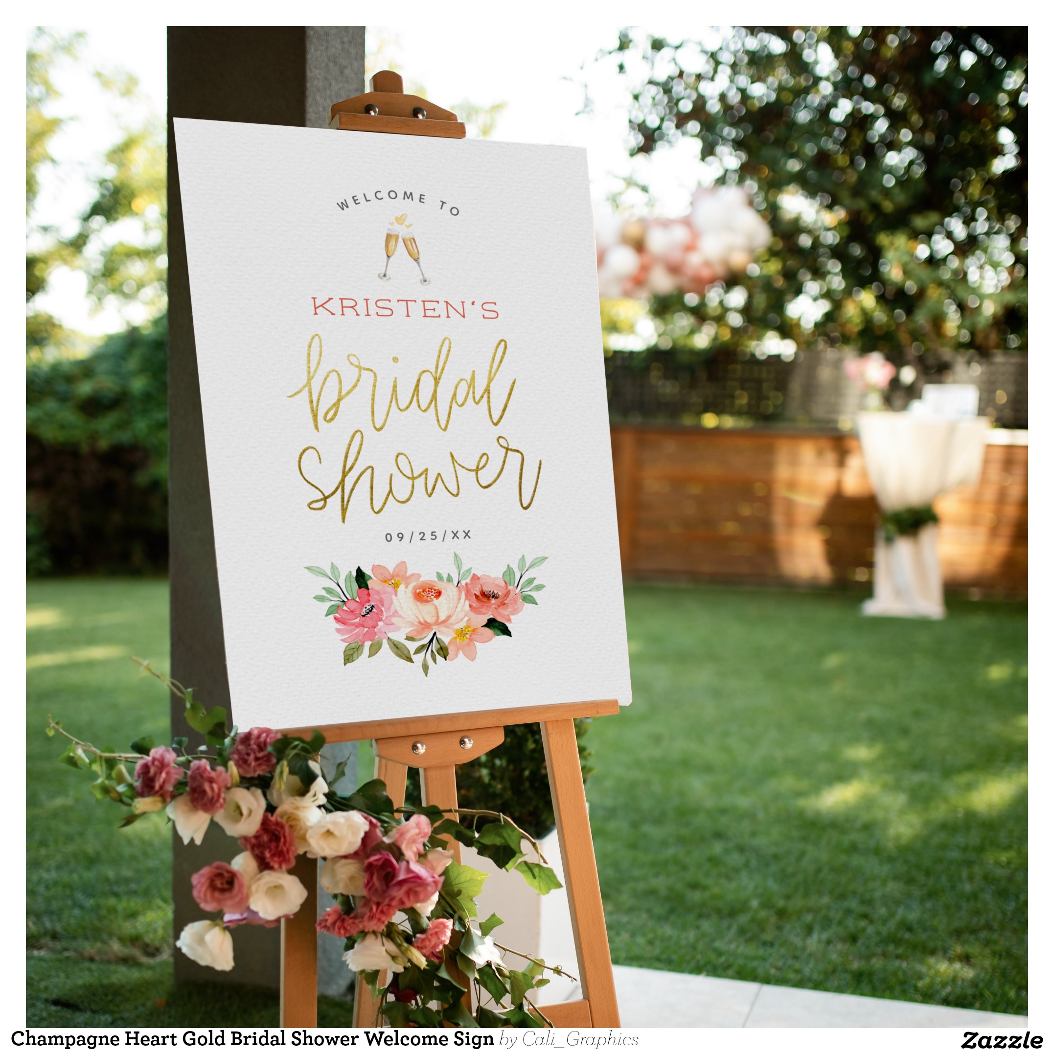 Champagne Heart Gold Bridal Shower Welcome Sign