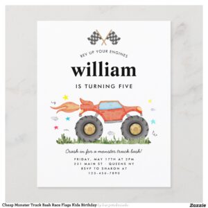 Cheap Monster Truck Bash Race Flags Kids Birthday Flyer
