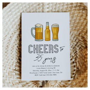 Cheers Adult Birthday Invitation Beer Invitation