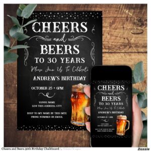 Cheers and Beers 30th Birthday Chalkboard Invitation