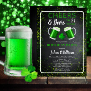 Cheers and Beers St. Patricks 21st Birthday Party Invitation