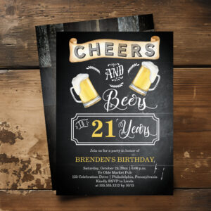 Cheers and Beers to 21 Years Birthday Party Invitation