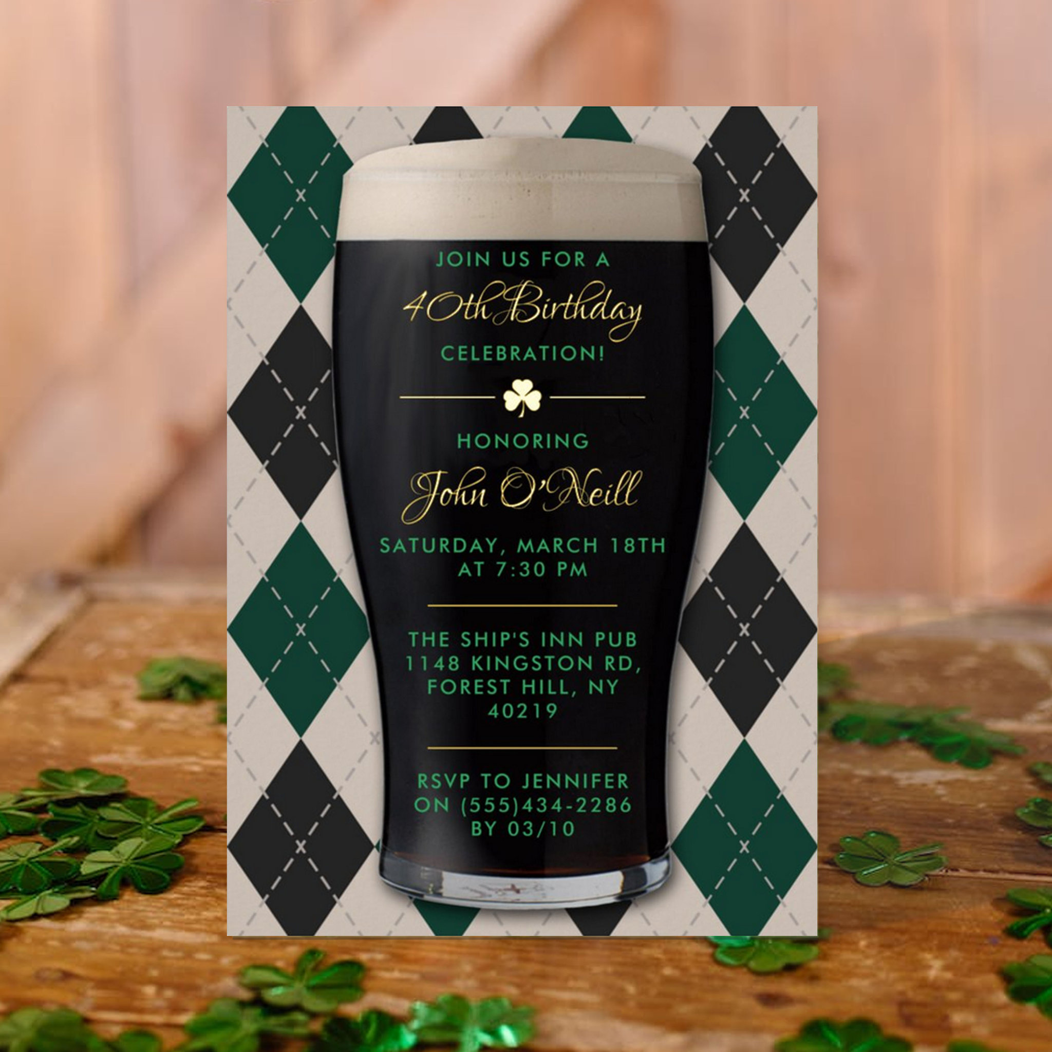 Cheers & Beers Guinness Pint Adult Birthday Real Foil Invitation
