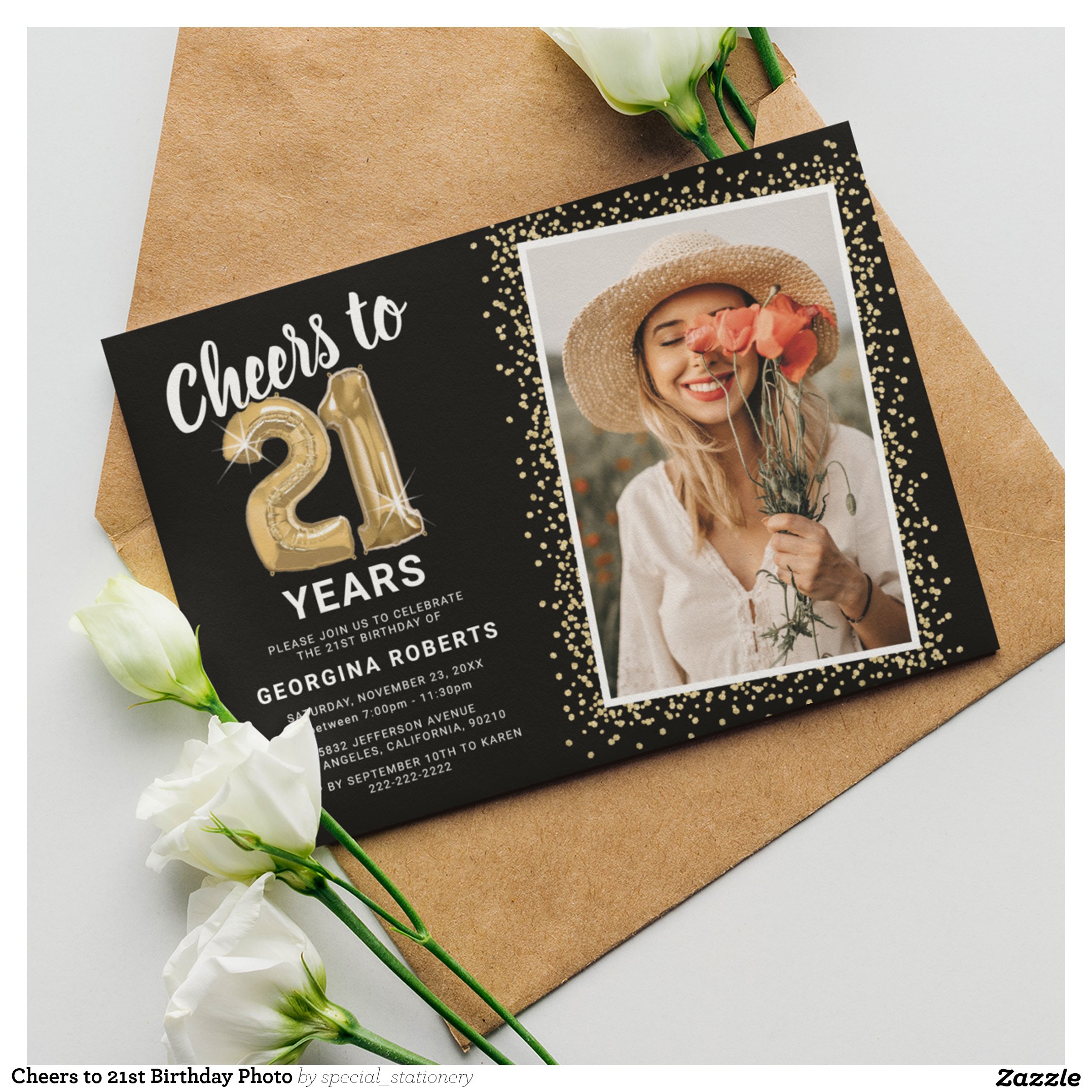 Cheers to 21st Birthday Photo Invitation
