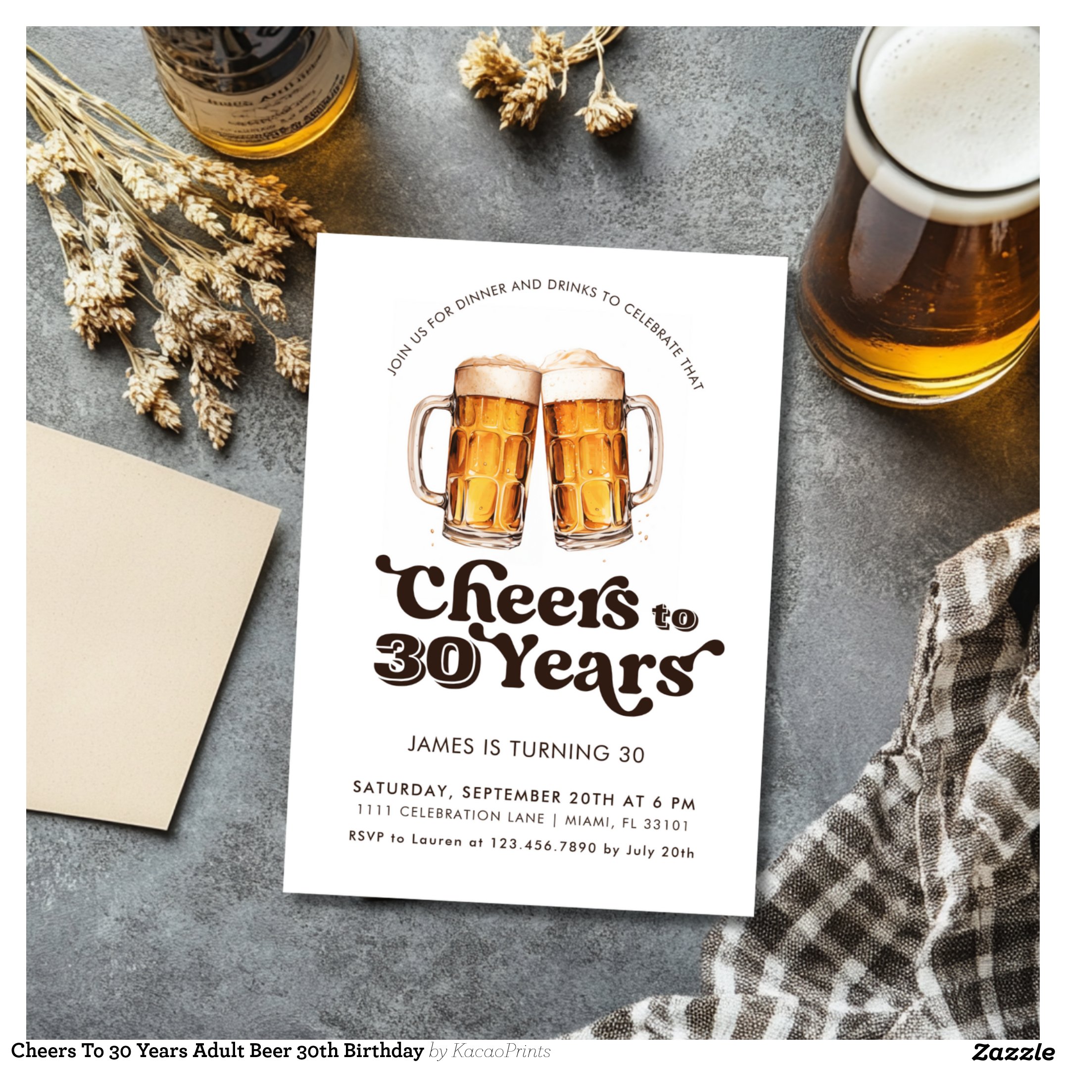 Cheers To 30 Years Adult Beer 30th Birthday Invitation