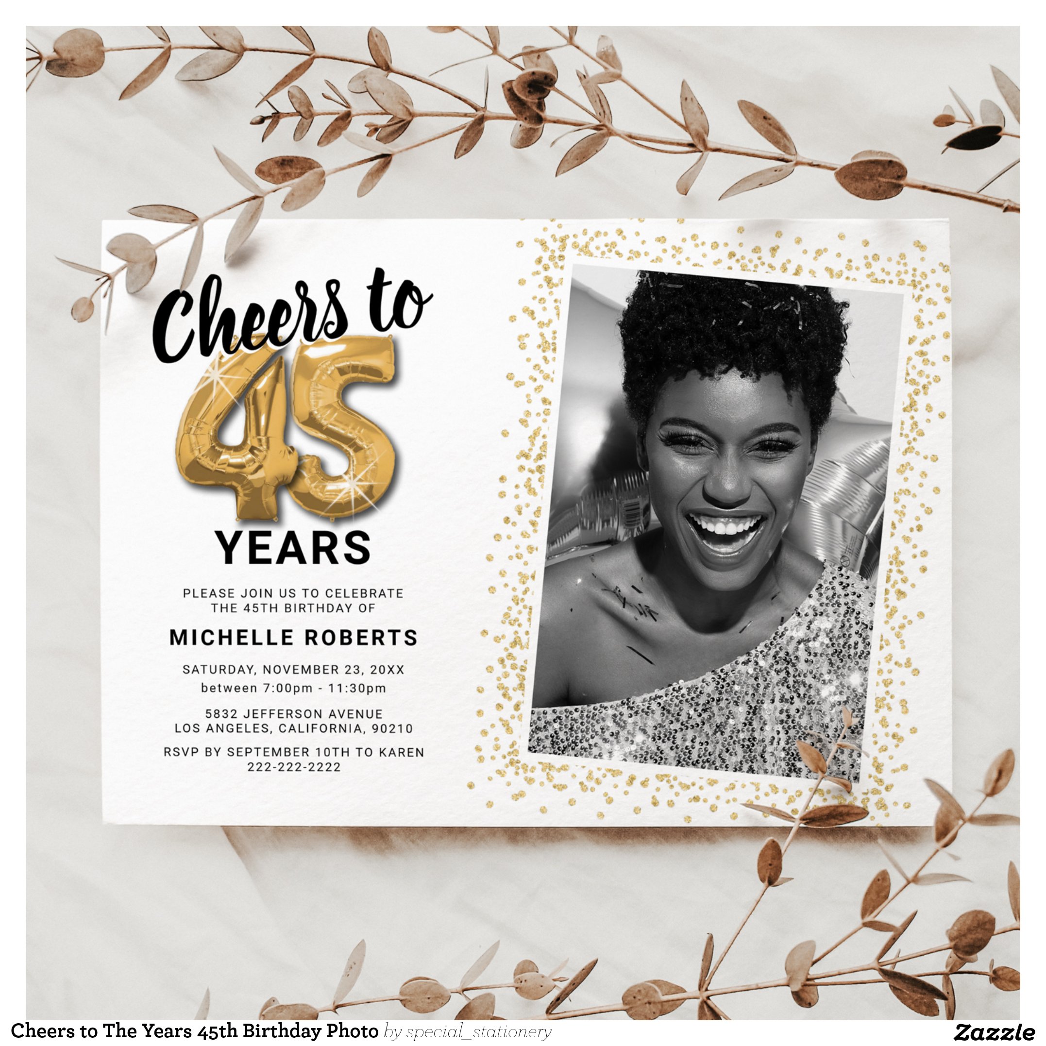 Cheers to The Years 45th Birthday Photo Invitation