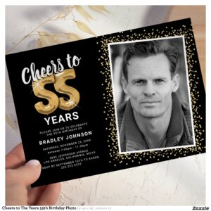 Cheers to The Years 55th Birthday Photo Invitation
