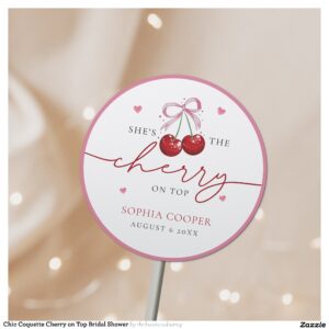 Chic Coquette Cherry on Top Bridal Shower Classic Round Sticker