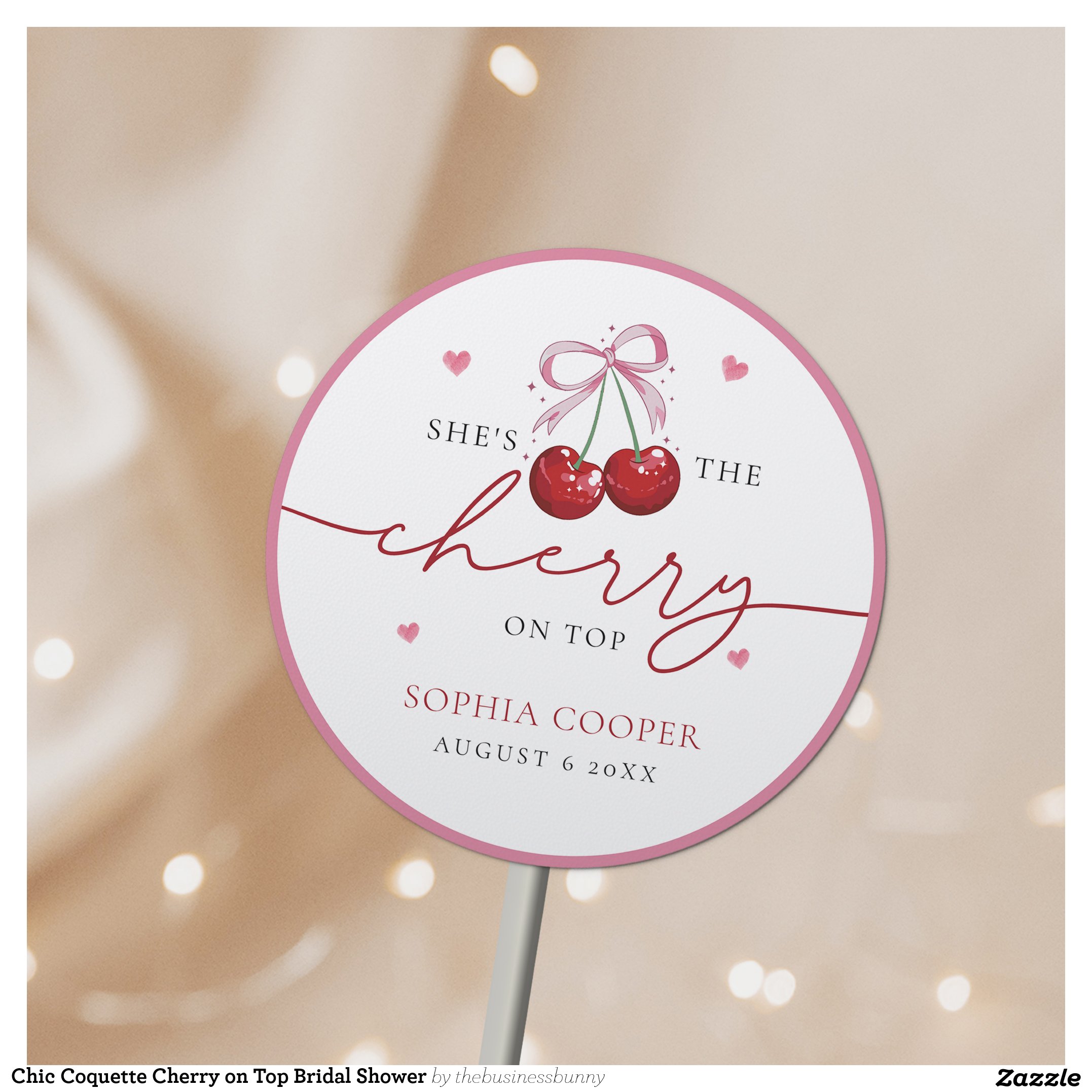 Chic Coquette Cherry on Top Bridal Shower Classic Round Sticker