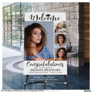 Chic Graduation Welcome 4 Photo Script Black White Foam Board