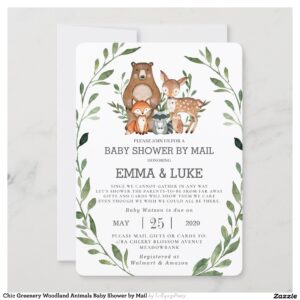 Chic Greenery Woodland Animals Baby Shower by Mail Invitation