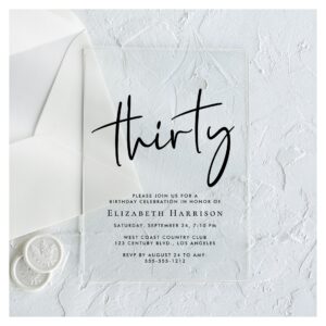 Chic Script 30th Birthday Party Acrylic Invitations