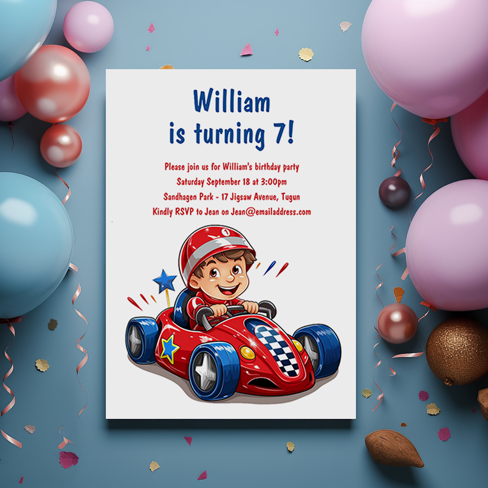 Childrens Birthday Party Race Car Invitation
