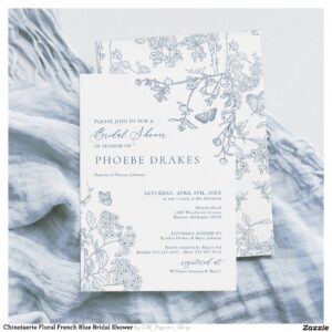 Chinoiserie Floral French Blue Bridal Shower Invitation