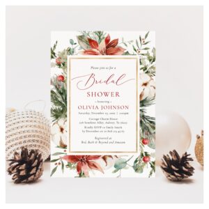 Christmas Winter Red Gold Greenery Bridal Shower Invitation