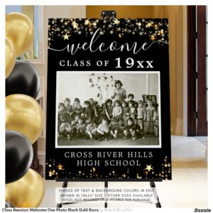 Class Reunion Welcome One Photo Black Gold Stars Foam Board
