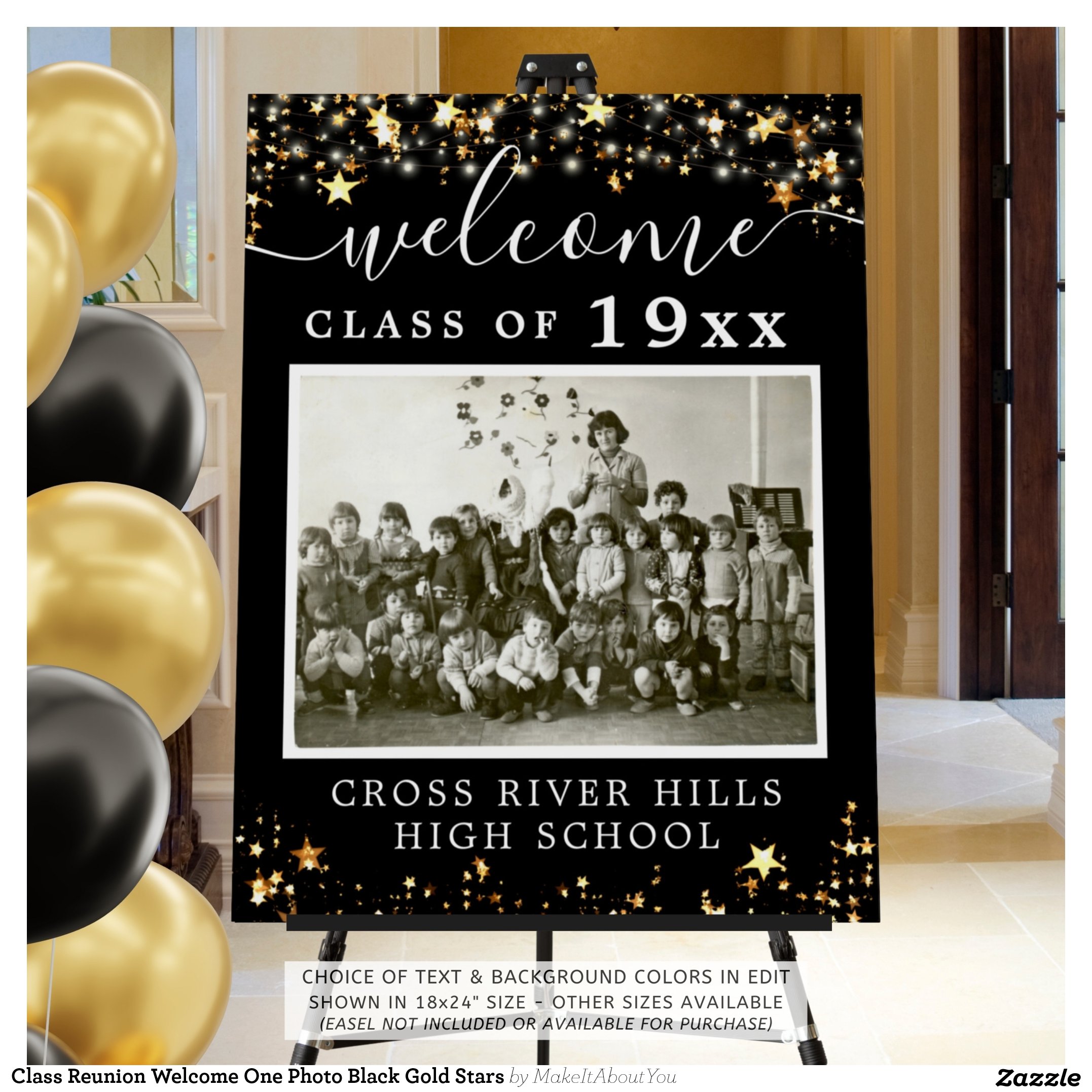 Class Reunion Welcome One Photo Black Gold Stars Foam Board