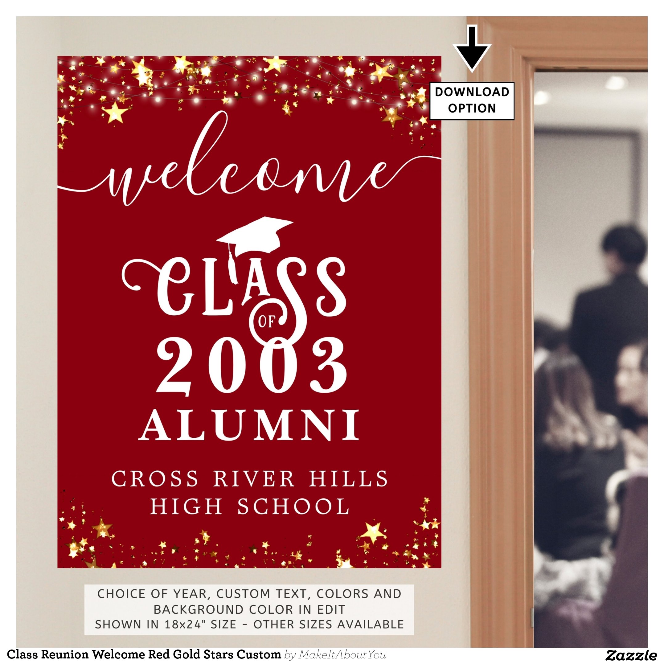 Class Reunion Welcome Red Gold Stars Custom Poster