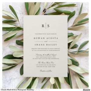 Classic Black & Ecru Monogram Wedding Invitation