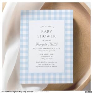 Classic Blue Gingham Boy Baby Shower Invitation