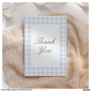 Classic Blue Gingham Boy Baby Shower Thank You Card