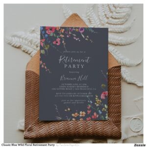 Classic Blue Wild Floral Retirement Party Invitation