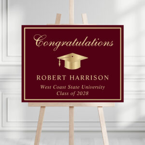 Classic Grad Cap Burgundy Gold Graduation Welcome Foam Board