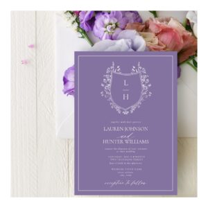 Classic Lavender Wildflower Monogram Crest Wedding Invitation