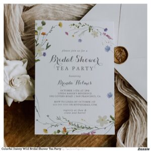 Colorful Dainty Wild Bridal Shower Tea Party Invitation
