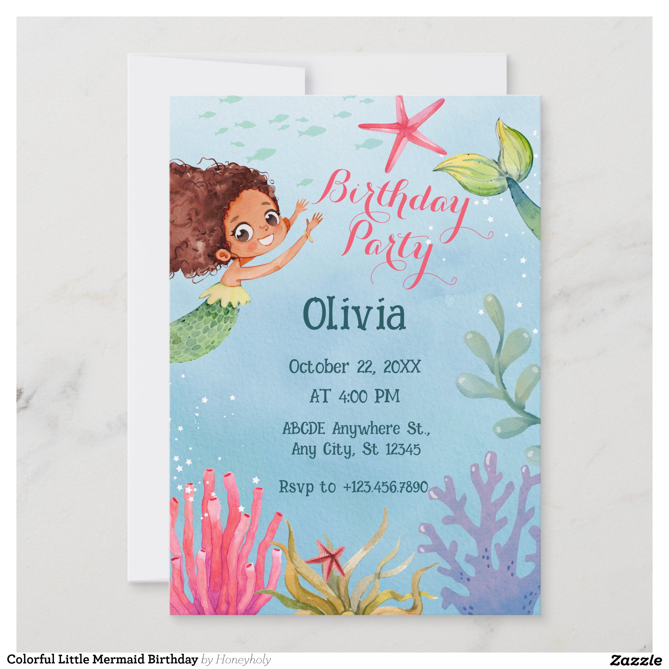 Colorful Little Mermaid Birthday Invitation