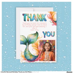 Colorful Mermaid Birthday Thank you Girl Photo