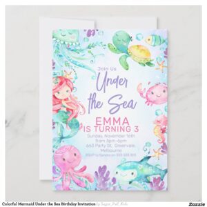 Colorful Mermaid Under the Sea Birthday Invitation