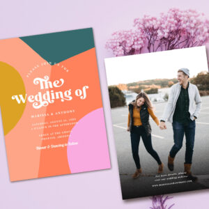 Colorful Modern Retro Wedding Photo Back Invitation