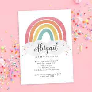Colorful Rainbow Calligraphy Kids Birthday Invitation