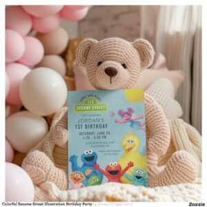 Colorful Sesame Street Illustration Birthday Party Invitation