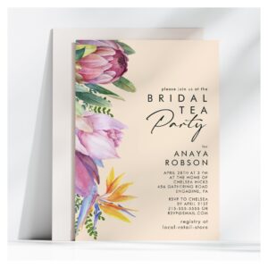 Colorful Tropical Floral Peach Bridal Tea Party Invitation