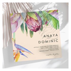 Colorful Tropical Floral Peach Square Wedding Invitation