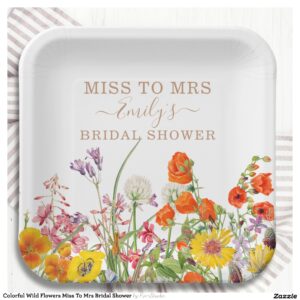 Colorful Wild Flowers Miss To Mrs Bridal Shower Paper Plates