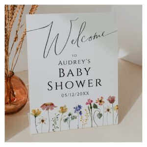 Colorful Wildflower Welcome Baby Shower Pedestal Sign