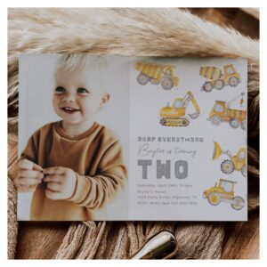 Construction 2nd Birthday Invitation Truck