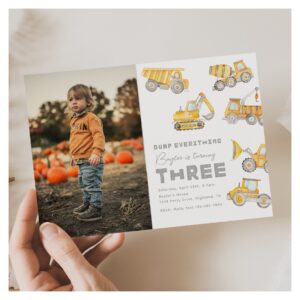 Construction 3rd Birthday Photo Invitation