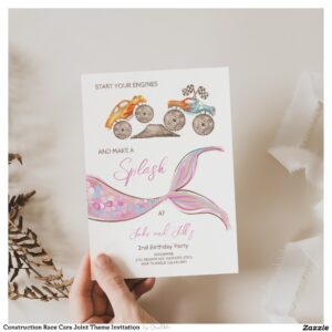 Construction Race Cars Joint Theme Invitation