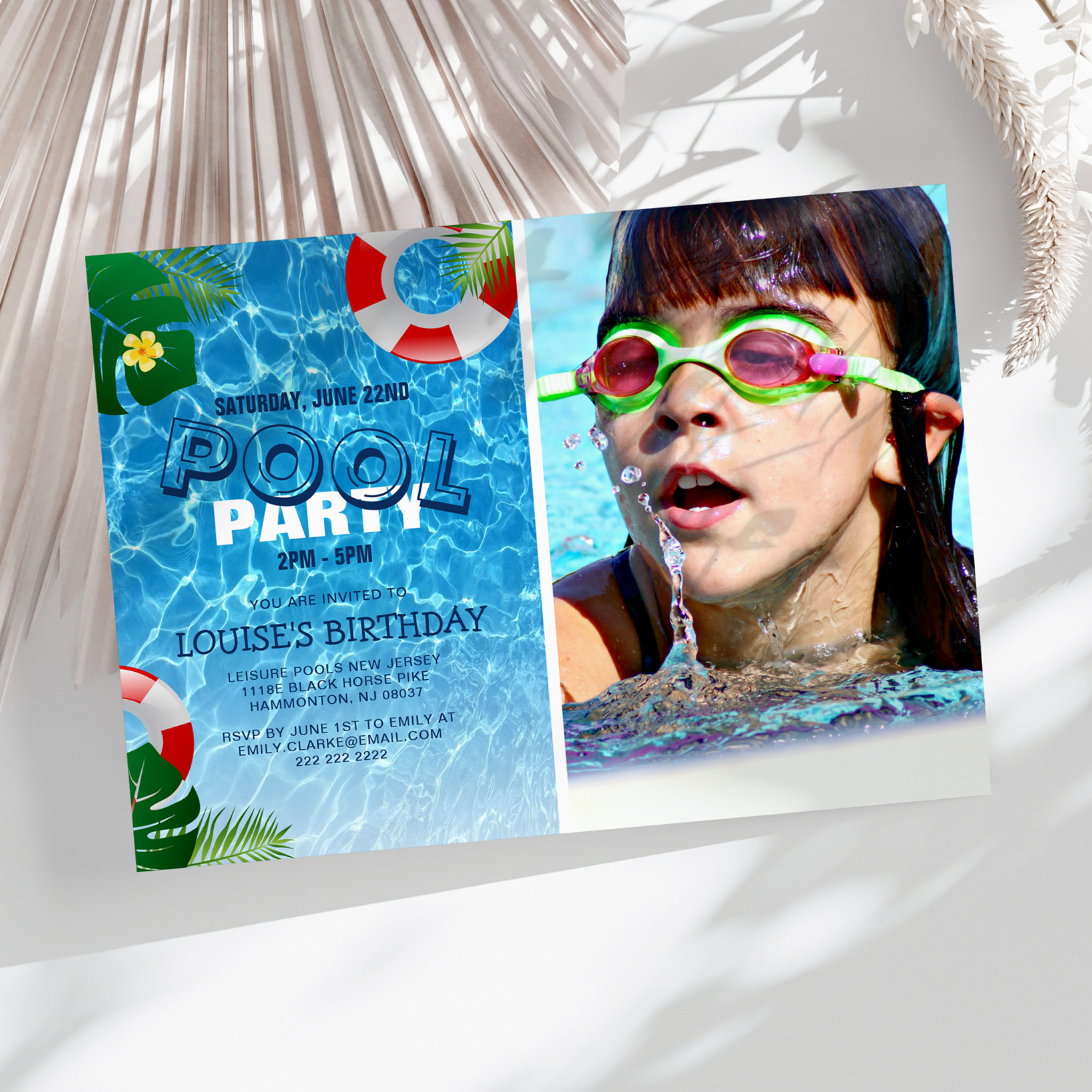 Cool Pool Party Photo Swimming Birthday Invitation