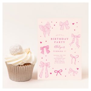 Coquette Bow Pink Birthday Party Invitation