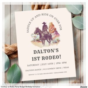 Cowboy 1st Rodeo Party Budget Birthday Invitation