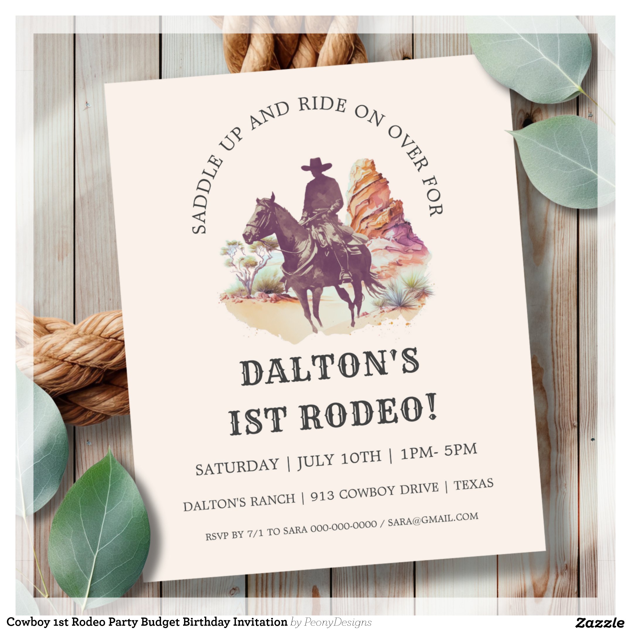 Cowboy 1st Rodeo Party Budget Birthday Invitation