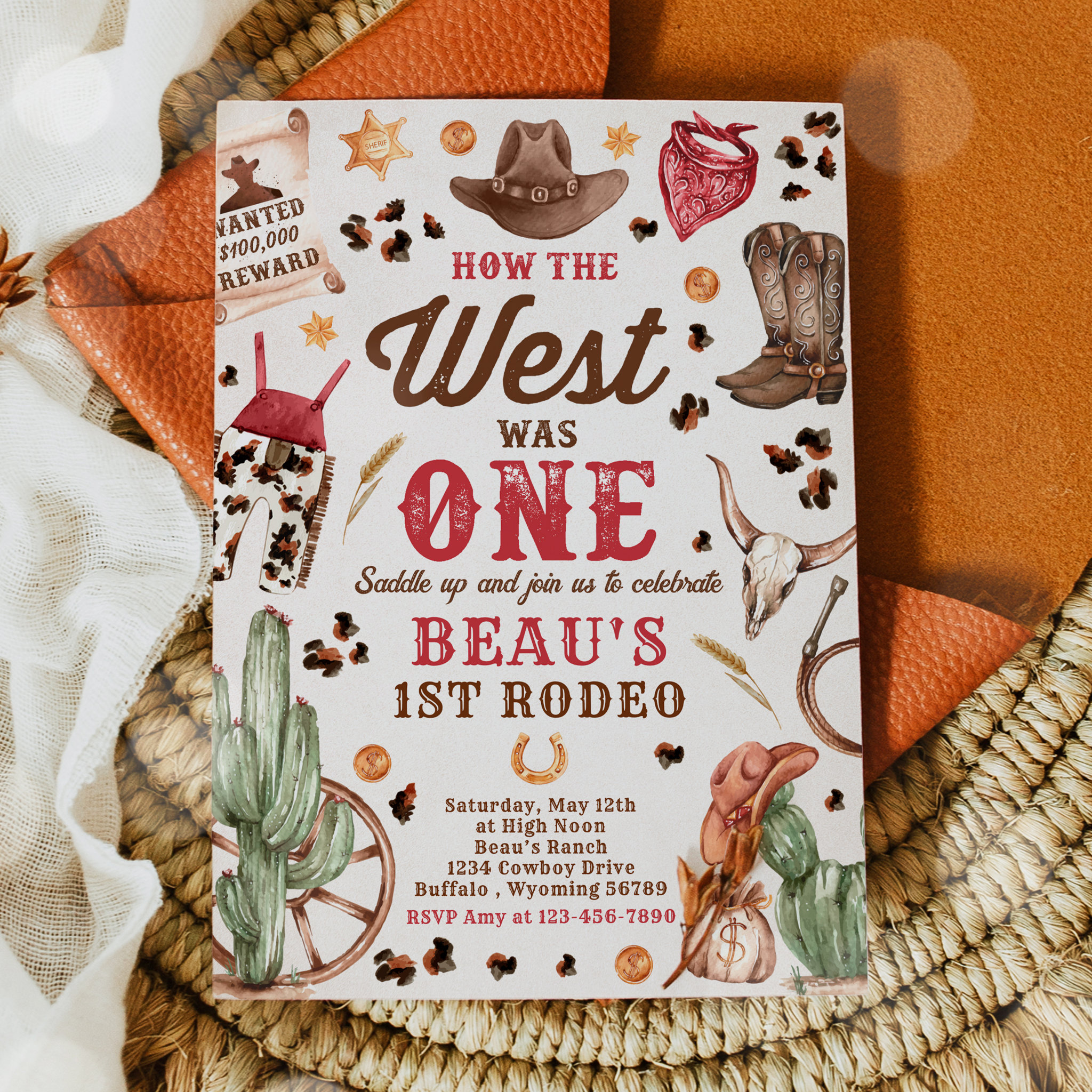 Cowboy Rodeo 1st Birthday How The West Was One  Invitation