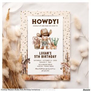 Cowboy Western Rodeo Kids Birthday Invitations